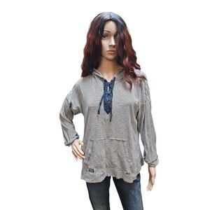 Ralph Lauren Gray Tie Front Relaxed Hoodie